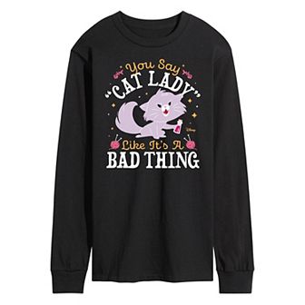Disney Men's Cat Lady Like Its a Bad Thing Long Sleeve Graphic Tee