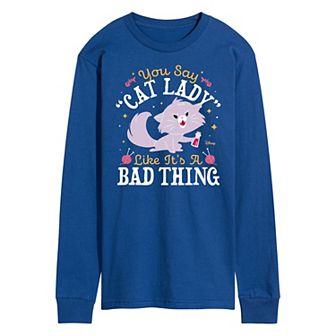 Disney Men's Cat Lady Like Its a Bad Thing Long Sleeve Graphic Tee