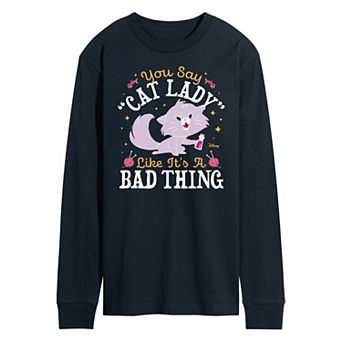 Disney Men's Cat Lady Like Its a Bad Thing Long Sleeve Graphic Tee