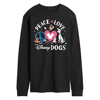 Disney Men's Peace Love Dogs Long Sleeve Graphic Tee