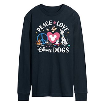 Disney Men's Peace Love Dogs Long Sleeve Graphic Tee