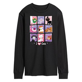 Disney's Men's Grid Of Assorted Cats Long Sleeve Graphic Tee