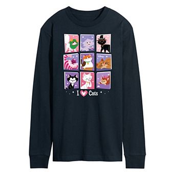 Disney's Men's Grid Of Assorted Cats Long Sleeve Graphic Tee