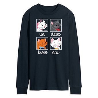 Disney's The Aristocats Men's Un Deux Trois Cat Long Sleeve Graphic Tee