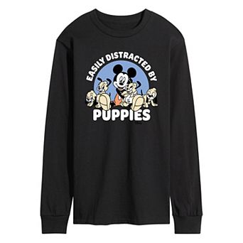 Disney's Mickey Mouse Men's Easily Distracted By Puppies Long Sleeve Graphic Tee
