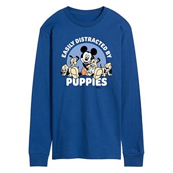 Disney's Mickey Mouse Men's Easily Distracted By Puppies Long Sleeve Graphic Tee