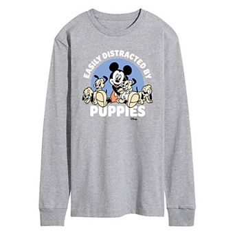 Disney's Mickey Mouse Men's Easily Distracted By Puppies Long Sleeve Graphic Tee