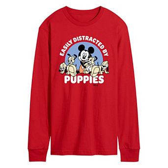 Disney's Mickey Mouse Men's Easily Distracted By Puppies Long Sleeve Graphic Tee