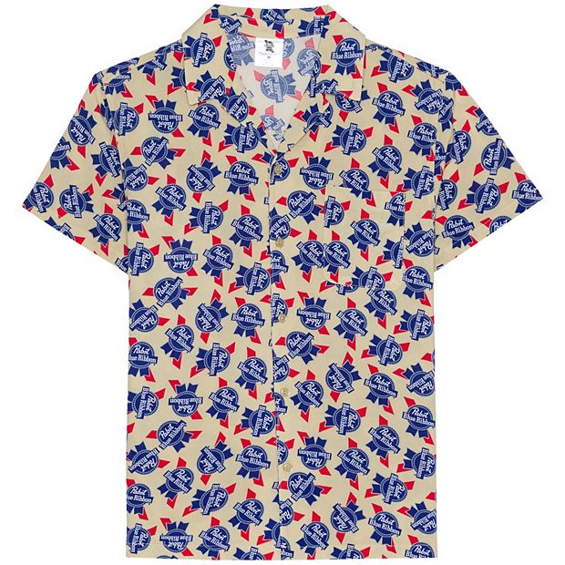 Men's Pabst Blue Ribbon Allover Print Woven Short Sleeve Button