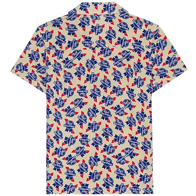 Men's Pabst Blue Ribbon Allover Print Woven Short Sleeve Button-Down Shirt
