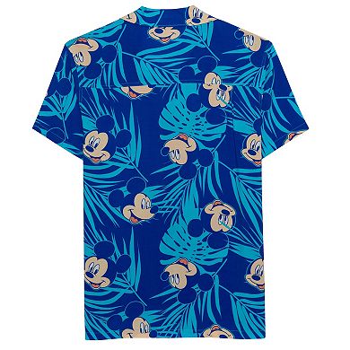 Disney's Mickey Mouse Men's Tropical Allover Print Woven Short Sleeve Button-Down Shirt