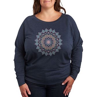 Plus Size Pastel Mandala French Terry Long Sleeve Tee