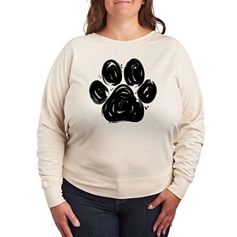 Plus Size Brushstroke Paw Print French Terry Long Sleeve Tee