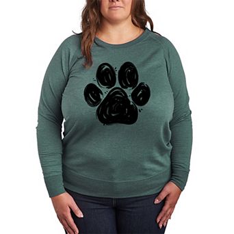 Plus Size Brushstroke Paw Print French Terry Long Sleeve Tee