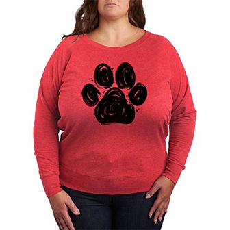 Plus Size Brushstroke Paw Print French Terry Long Sleeve Tee