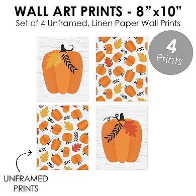 Big Dot of Happiness Fall Pumpkin - Unframed Autumn, Halloween and Thanksgiving  Linen Paper Wall Art - Set of 4 - Artisms - 8 x 10 inches