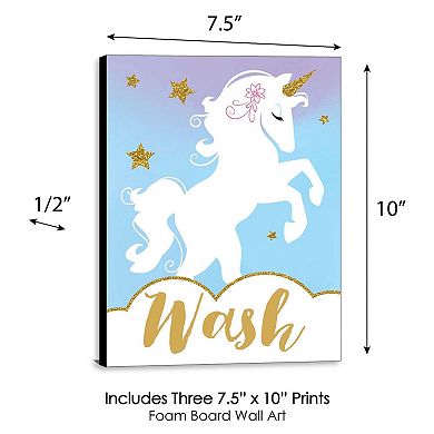 Big Dot of Happiness Rainbow Unicorn - Kids Bathroom Rules Wall Art - 7.5 x 10 inches - Set of 3 Signs - Wash, Brush, Flush