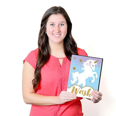 Big Dot of Happiness Rainbow Unicorn - Kids Bathroom Rules Wall Art - 7.5 x 10 inches - Set of 3 Signs - Wash, Brush, Flush