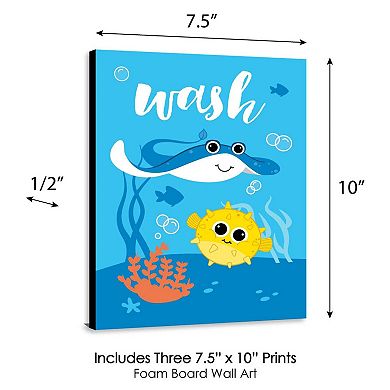 Big Dot of Happiness Under the Sea Critters - Kids Bathroom Rules Wall Art - 7.5 x 10 inches - Set of 3 Signs - Wash, Brush, Flush