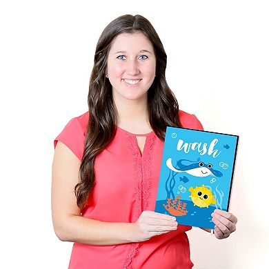 Big Dot of Happiness Under the Sea Critters - Kids Bathroom Rules Wall Art - 7.5 x 10 inches - Set of 3 Signs - Wash, Brush, Flush