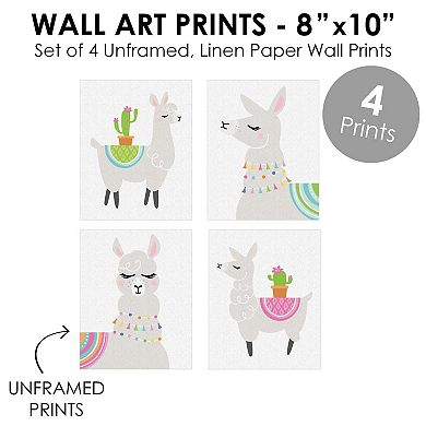 Big Dot of Happiness Whole Llama Fun - Unframed Llama Fiesta Nursery and Kids Room Linen Paper Wall Art - Set of 4 - Artisms - 8 x 10 inches