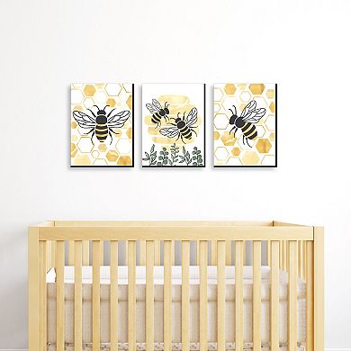Big Dot of Happiness Little Bumblebee - Bee Nursery Wall Art and Kitchen Decor - 7.5 x 10 inches - Set of 3 Prints