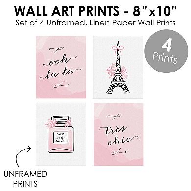 Big Dot of Happiness Paris, Ooh La La - Unframed Eiffel Tower Nursery and Kids Room Linen Paper Wall Art - Set of 4 - Artisms - 8 x 10 inches