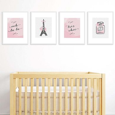 Big Dot of Happiness Paris, Ooh La La - Unframed Eiffel Tower Nursery and Kids Room Linen Paper Wall Art - Set of 4 - Artisms - 8 x 10 inches