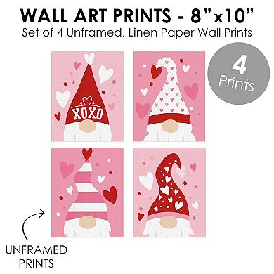 Big Dot of Happiness Valentine Gnomes - Unframed Valentine's Day Linen Paper Wall Art - Set of 4 - Artisms - 8 x 10 inches