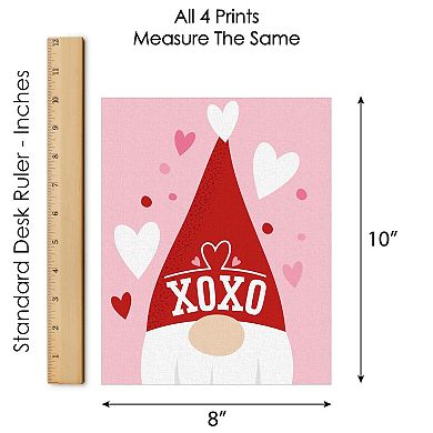 Big Dot of Happiness Valentine Gnomes - Unframed Valentine's Day Linen Paper Wall Art - Set of 4 - Artisms - 8 x 10 inches