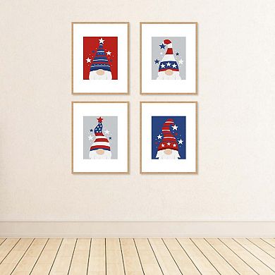 Big Dot of Happiness Patriotic Gnomes - Unframed Memorial Day, 4th of July & Labor Day Gnome Linen Paper Wall Art - Set of 4 - Artisms - 8 x 10 inches