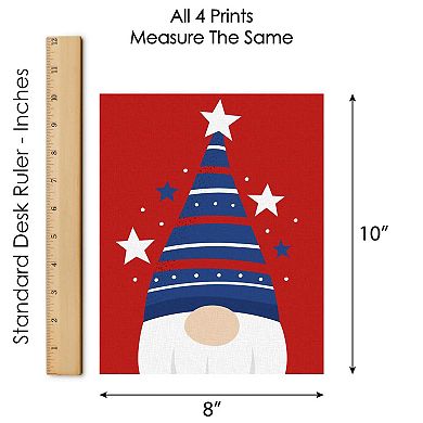 Big Dot of Happiness Patriotic Gnomes - Unframed Memorial Day, 4th of July & Labor Day Gnome Linen Paper Wall Art - Set of 4 - Artisms - 8 x 10 inches
