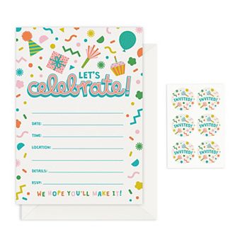 Rileys & Co. 50 Party Invitation Cards With Envelopes And Bonus Stickers, Kids Birthday Invitations