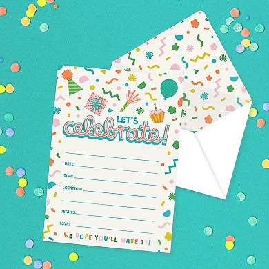 Rileys & Co. 50 Party Invitation Cards With Envelopes And Bonus Stickers, Kids Birthday Invitations