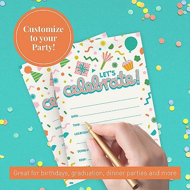 Rileys & Co. 50 Party Invitation Cards With Envelopes And Bonus Stickers, Kids Birthday Invitations