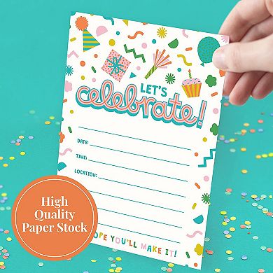 Rileys & Co. 50 Party Invitation Cards With Envelopes And Bonus Stickers, Kids Birthday Invitations