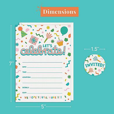 Rileys & Co. 50 Party Invitation Cards With Envelopes And Bonus Stickers, Kids Birthday Invitations