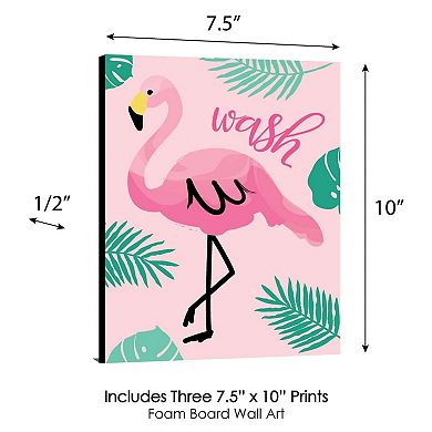 Big Dot of Happiness Pink Flamingo - Kids Bathroom Rules Wall Art - 7.5 x 10 inches - Set of 3 Signs - Wash, Brush, Flush