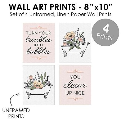 Big Dot of Happiness Turn Your Troubles Into Bubbles - Unframed Bathroom Linen Paper Wall Art - Set of 4 - Artisms - 8 x 10 inches Colorful