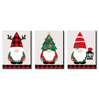 Big Dot of Happiness Red and Green Holiday Gnomes - Christmas Wall Art Room Decor - 7.5 x 10 in - Set of 3 Prints