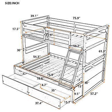 Merax Twin over Full Bunk Bed with Storage