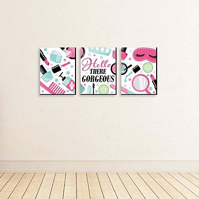 Big Dot of Happiness Spa Day - Girls Makeup Wall Art and Kids Room Decor - 7.5 x 10 inches - Set of 3 Prints