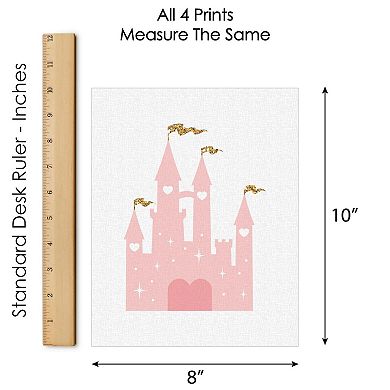 Big Dot of Happiness Little Princess Crown - Unframed Pink & Gold Castle Nursery and Kids Room Linen Paper Wall Art - Set of 4 Artisms - 8 x 10 inches
