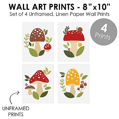 Big Dot of Happiness Wild Mushrooms - Unframed Red Toadstool Decor Linen Paper Wall Art - Set of 4 - Artisms - 8 x 10 inches