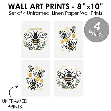 Big Dot of Happiness Little Bumblebee - Unframed Bee Decor Linen Paper Wall Art - Set of 4 - Artisms - 8 x 10 inches