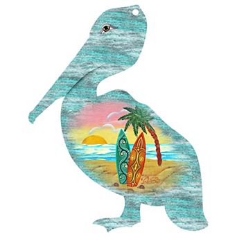 Pelican Decorative 24-Inch Handcrafted Wooden Door Decor by G. DeBrekht - Coastal Decor