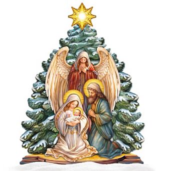 32-Inch Holy Family Nativity Outdoor Handcrafted Wooden Decor by G. Debrekht - Nativity Décor