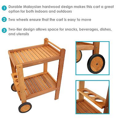 Sunnydaze Malaysian Hardwood Indoor/outdoor 2-tier Serving Cart
