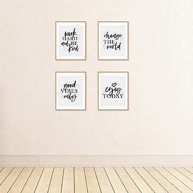 Big Dot of Happiness Work Hard and Be Kind - Unframed Inspirational Quotes Linen Paper Wall Art - Set of 4 - Artisms - 8 x 10 inches Black and White