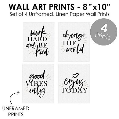 Big Dot of Happiness Work Hard and Be Kind - Unframed Inspirational Quotes Linen Paper Wall Art - Set of 4 - Artisms - 8 x 10 inches Black and White